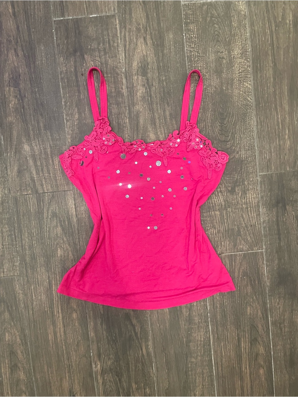 Y2K Hot Pink Lace-Trim Sequin Camisole